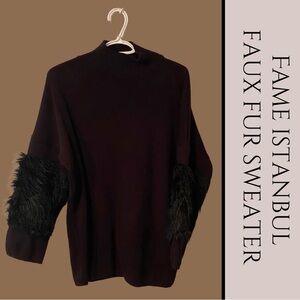 Black Faux Fur Sleeve Sweater